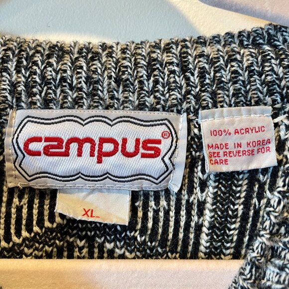 Vintage CAMPUS black and white print "Cosby" sweater size XL - Picture 2 of 4